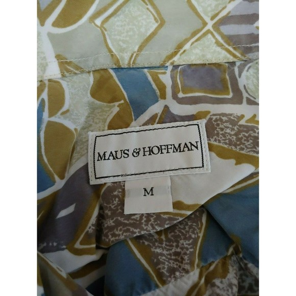 Maus Hoffman Mens Silk Shirt Medium Short Sleeve Button Front Multicolor Print - Picture 5 of 7